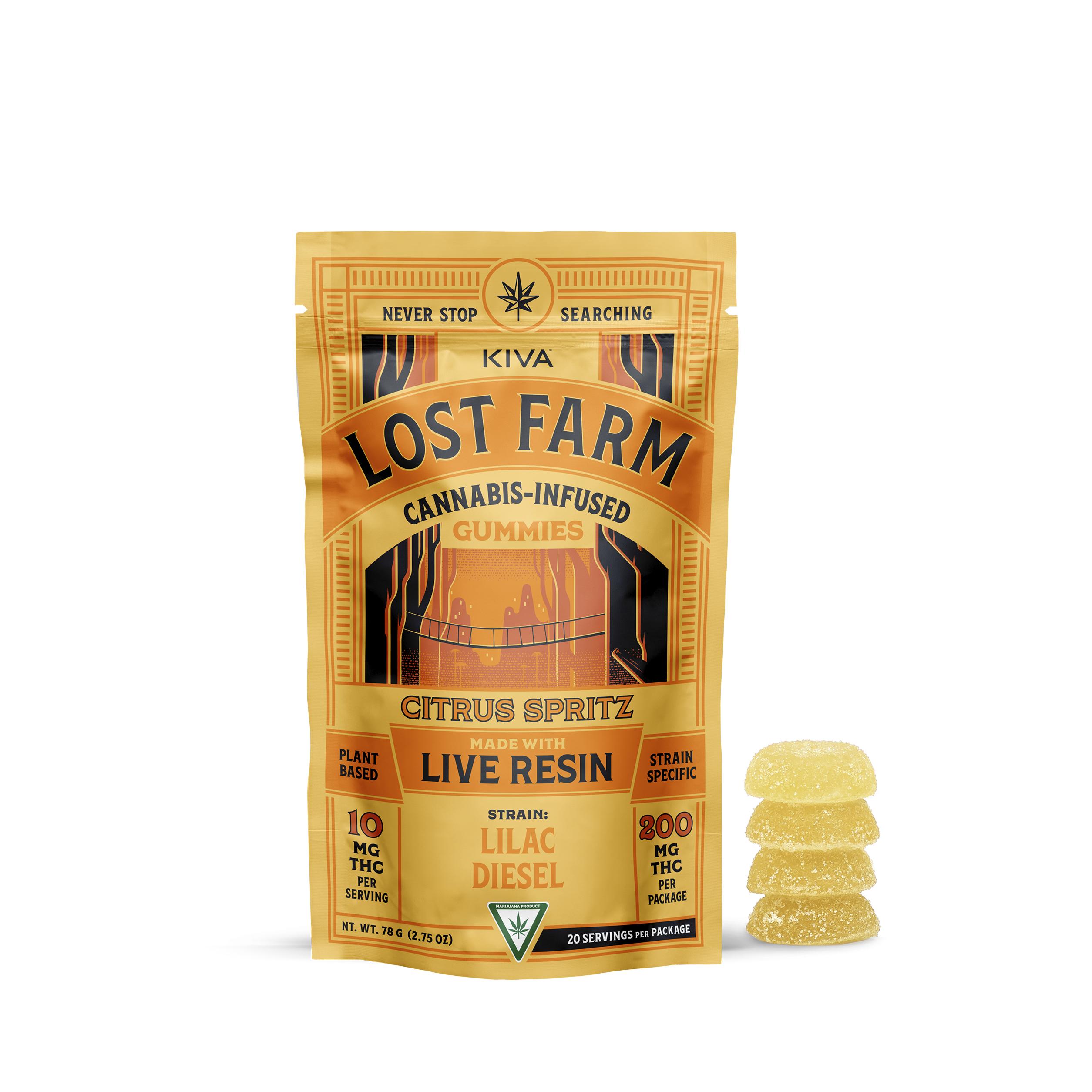 Photograph of product: Lost Farm - Gummies - 200mg Live Rosin - Tropical Lemonade x Papaya