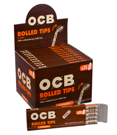 Photograph of product: OCB Virgin Unbleached Rolled Tips in Sticks | 25ct