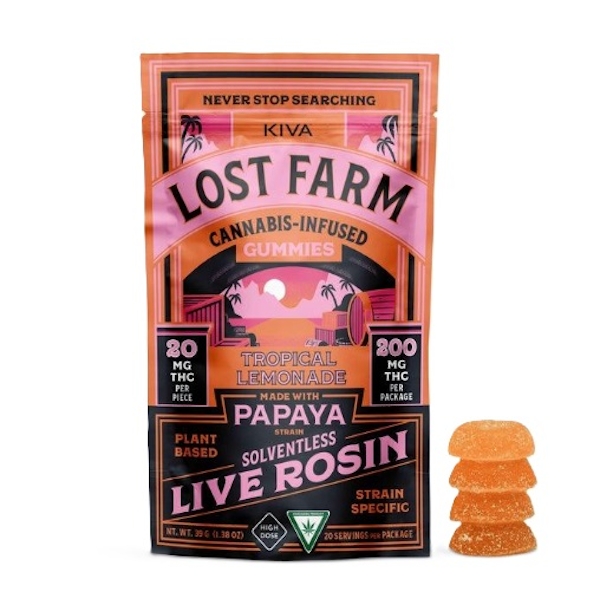 Photograph of product: Lost Farm Tropical Lemonade Live Rosin Gummies 200mg Rec