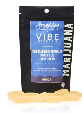 Photograph of product: SMOKIEZ 100MG SOLVENTLESS SOUR BLUEBERRY LEMONADE FRUIT CHEWS