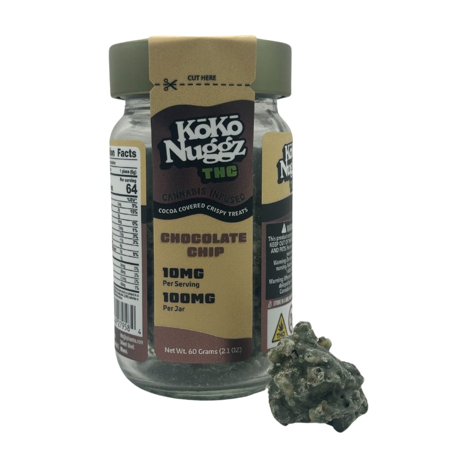 Photograph of product: Koko Nuggz | Chocolate Chip | Crispy Treats | 100mg