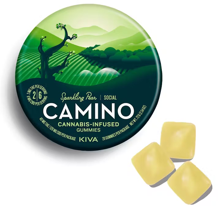 Photograph of product: 1:3 Sparkling Pear 40mgTHC:120mgCBD Gummies by Camino