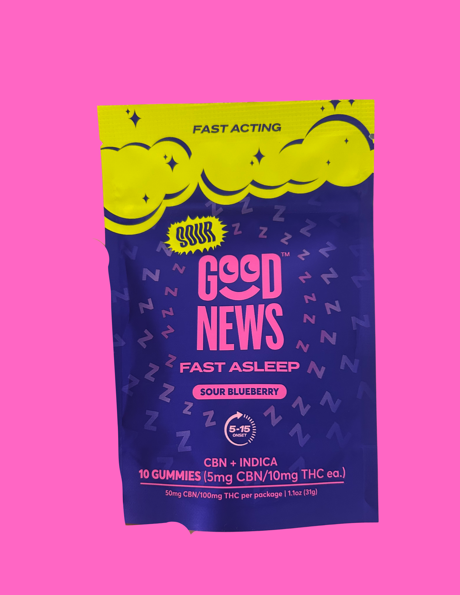 Photograph of product: Good News | Fast Asleep Sour Blueberry CBN 1:2 Gummies | 10pk 100mg