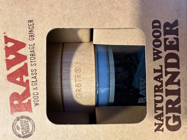 Photograph of product: RAW Natural Wood Grinder w/ Glass Stash Jar