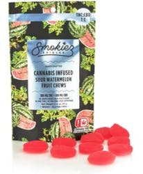 Photograph of product: [Smokiez] TH-oui:CBD Fruit Chews - 200mg - 1:1 Sour Watermelon (H)