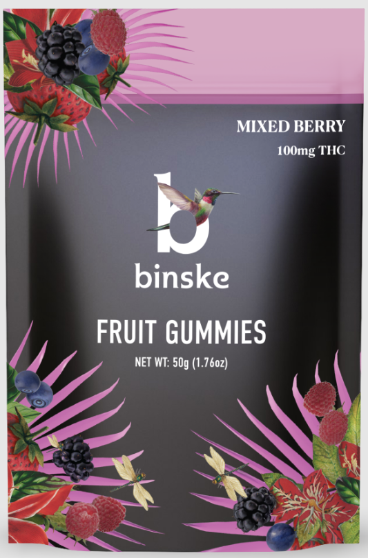 Photograph of product: Binske - Gummy - Hybrid - Mixed Berry - 100mg