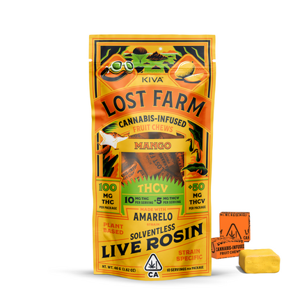 Photograph of product: [LOST FARM] EDIBLE - 100MG - MANGO X AMARELO ROSIN 10:5 CHEWS - TH-ouiV (S)