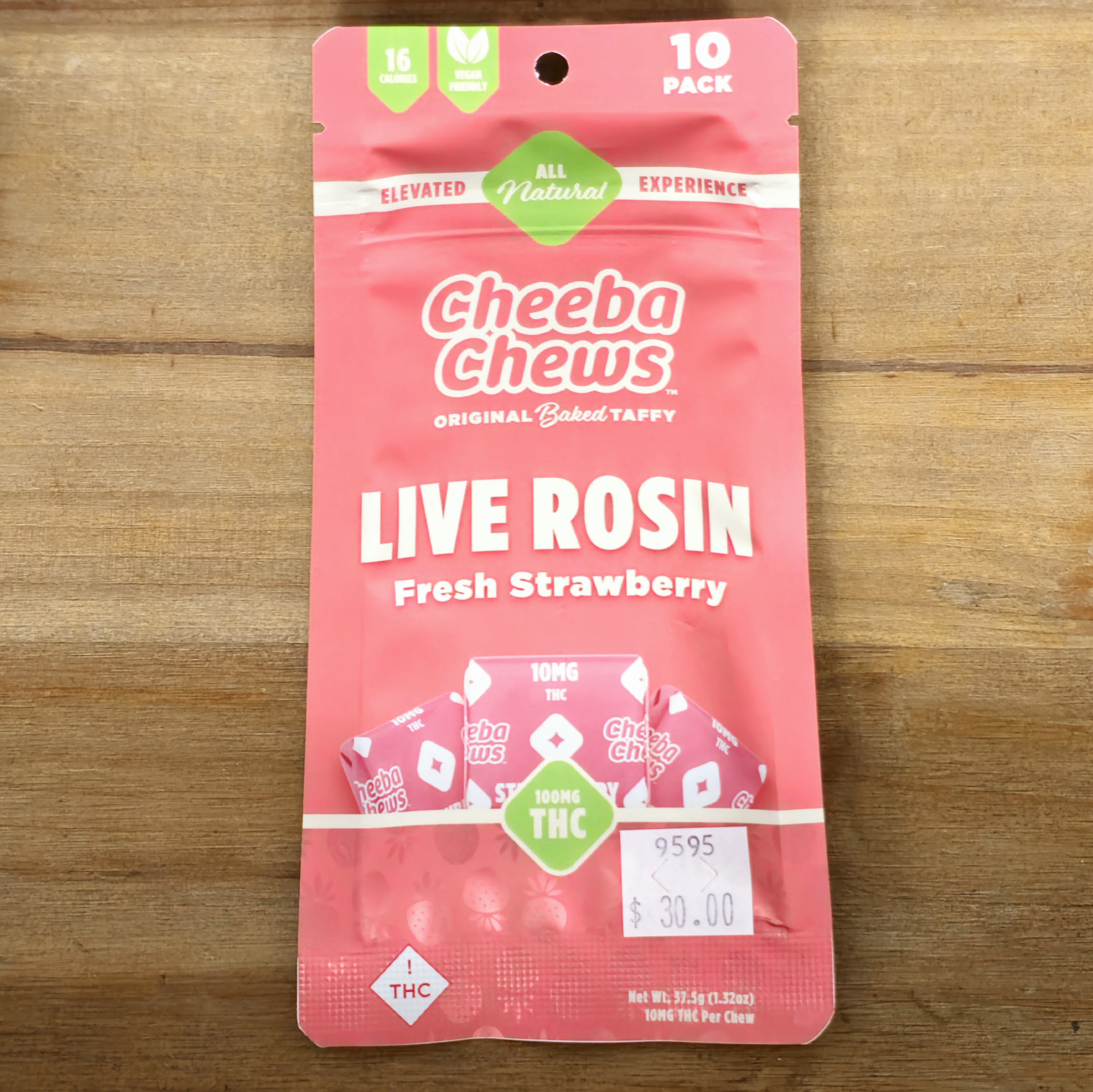 Photograph of product: Cheeba Chew | Live Rosin Strawberry Taffy | 100MG | 9595