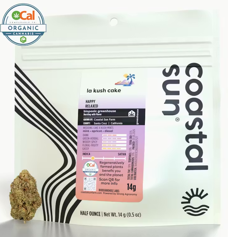 Photograph of product: Coastal Sun LA Kush Cake Greenhouse Flower 14g
