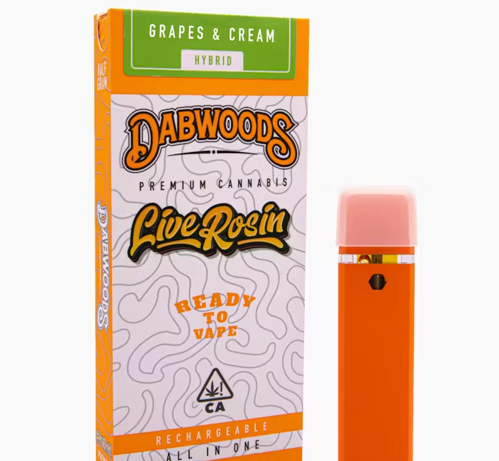 Photograph of product: Dabwoods Grapes & Cream Hybrid Live Rosin AIO .5g