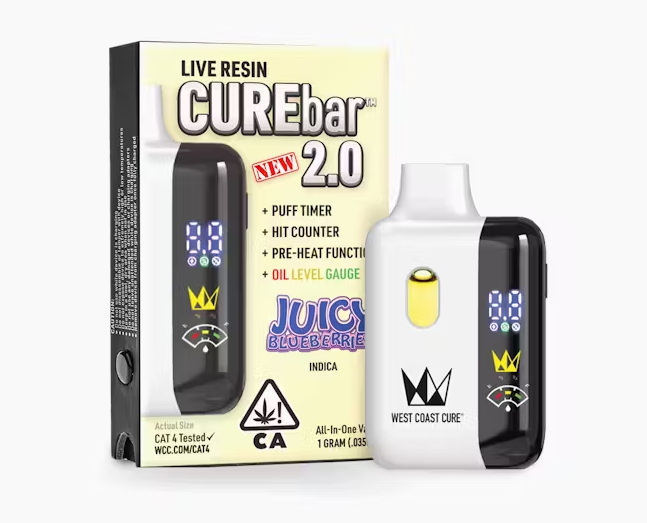 Photograph of product: West Coast Cure Juicy Blueberries Live Resin CUREbar 2.0 AIO 1g