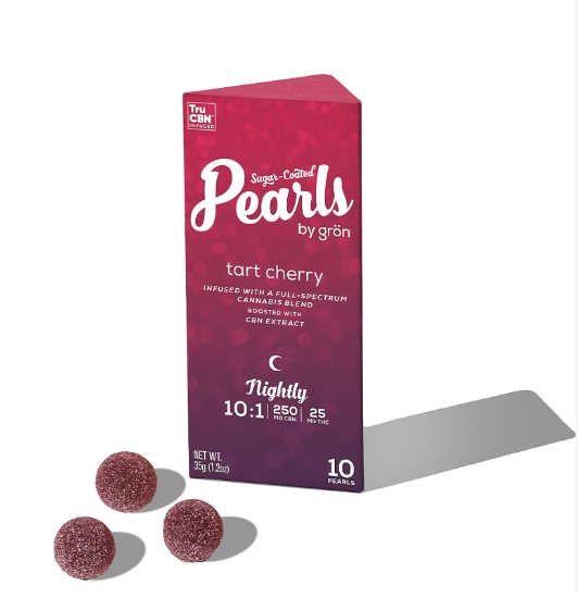 Photograph of product: Pearls | Tart Cherry | 10:1 (CBN:TH-oui) | 10 Gummies x 2.5mg