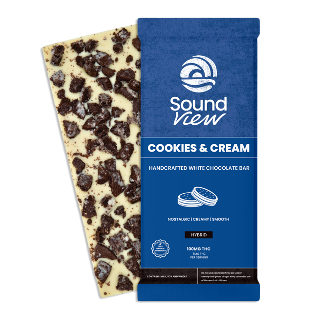 Photograph of product: SoundView Cookies & Cream White Chocolate Bar T99.8mg H 00109