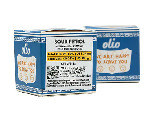 Photograph of product: Olio - Cold Cure Live Rosin - Sour Petrol - 1G