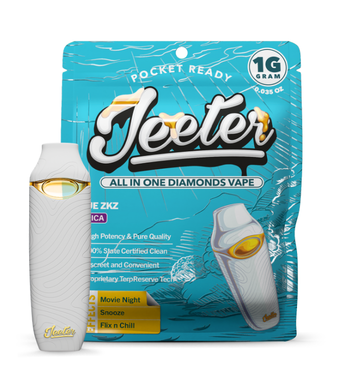 Photograph of product: Jeeter Blue ZKZ (I) All-In-One Disposable Live Diamond Resin Vape 1g