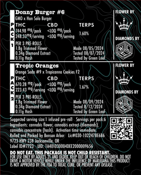 Photograph of product: Benson Arbor - Diamond Infused Pre Roll Pack 6x - Donny Burger (I) & Tropic Oranges (S)