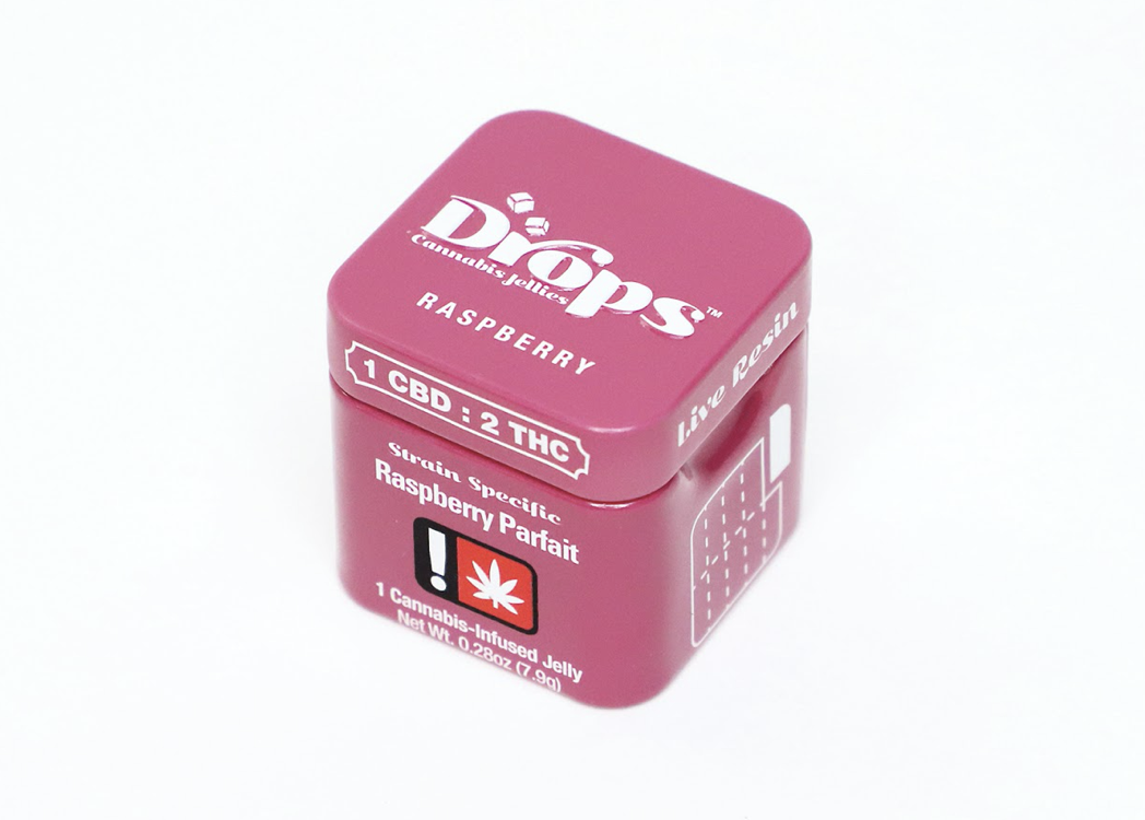 Photograph of product: Drops | Single CBD Ratio Jellies | Raspberry 1:2 CBD:TH-oui 50mg:100mg