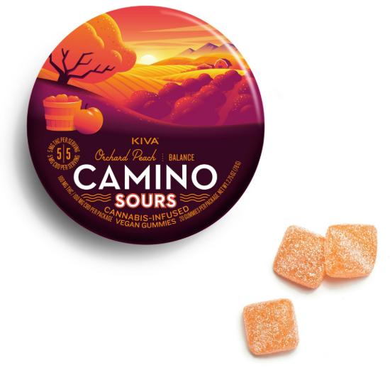 Photograph of product: Camino Sours | Orchard  Peach 1:1 CBD:TH-oui Gummies | 20pk