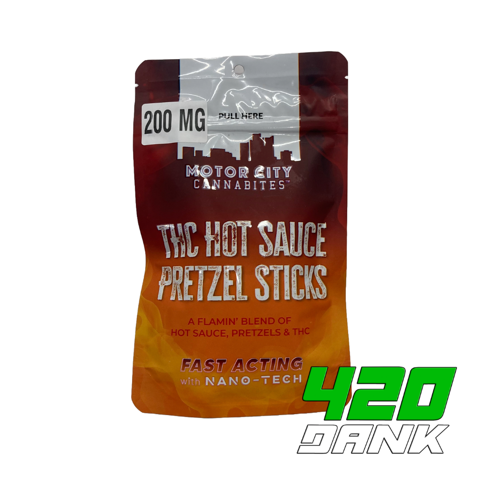 Photograph of product: Motor City Cannabites - 200mg Fast Acting Pretzel Sticks - Hot Sauce