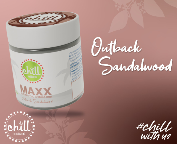 Photograph of product: Chill Medicated | Outback Sandalwood | 1:1 TH-oui:CBD Maxx Body Rub | 1000mg