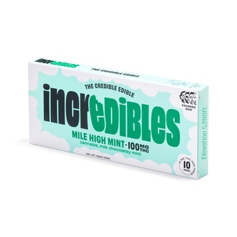 Photograph of product: Incredibles Mile High Mint Chocolate Bar 100mg 20pk