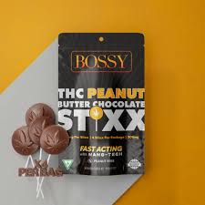 Photograph of product: BOSSY | PEANUT BUTTER CHOCOLATE STIXX | FAST ACTING | 200MG