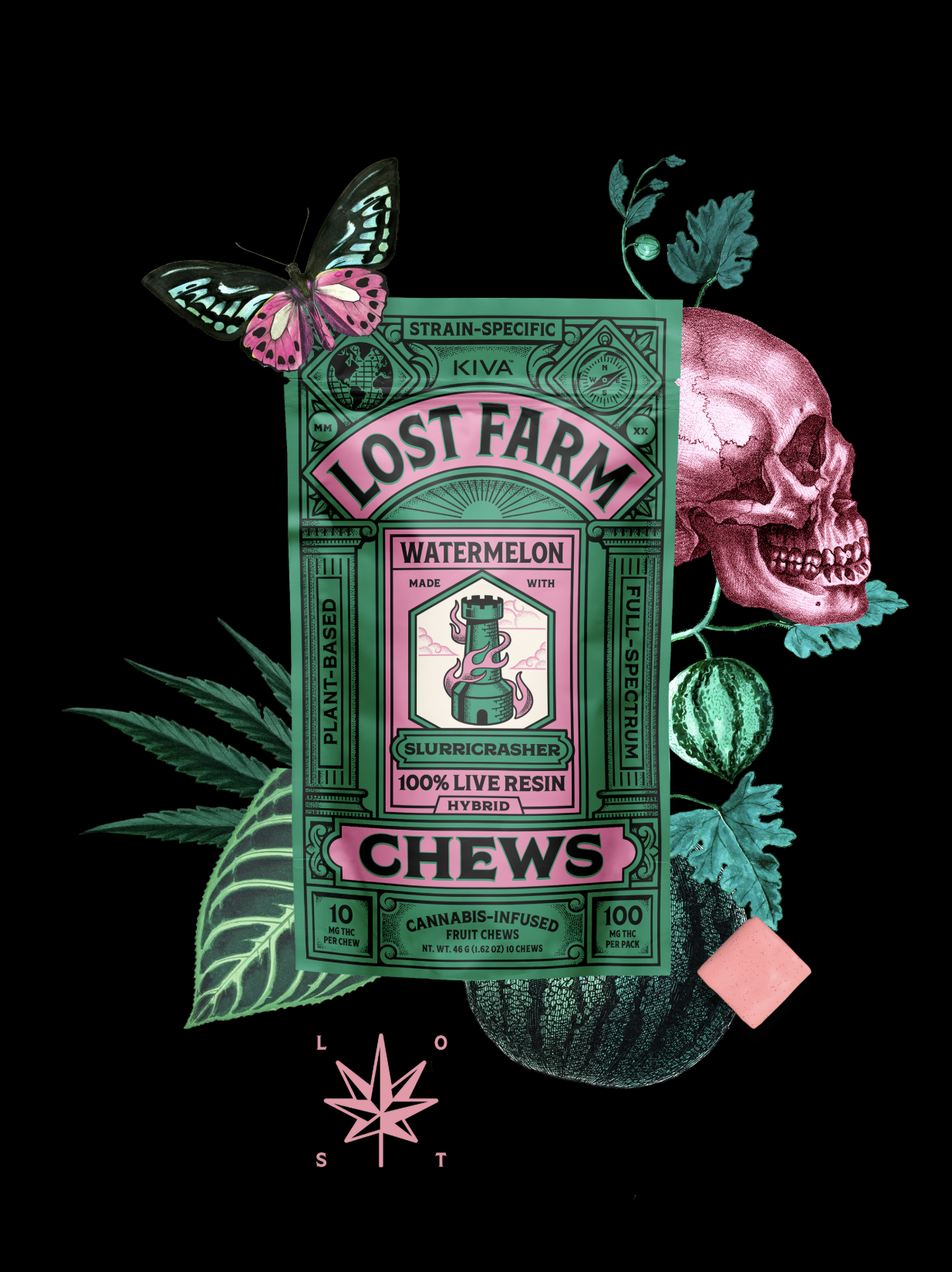 Photograph of product: LOST FARM WATERMELON 10PK FRUIT CHEWS 100MG