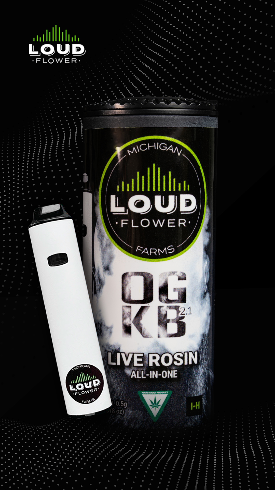 Photograph of product: OGKB 2.1 Live Rosin Disposable Cartridge | MI Loud Flower Farms | .5g
