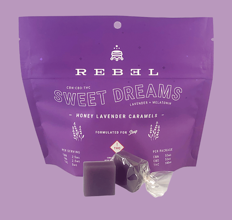 Photograph of product: Rebel | Sweet Dreams | Honey Lavender Caramels | 100mg