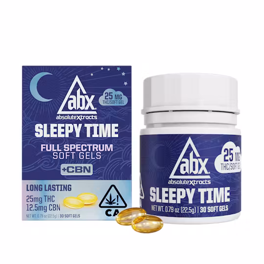 Photograph of product: ABX - 25mg x 10ct - 2:1 THC/CBN Soft Gels - Sleepy Time