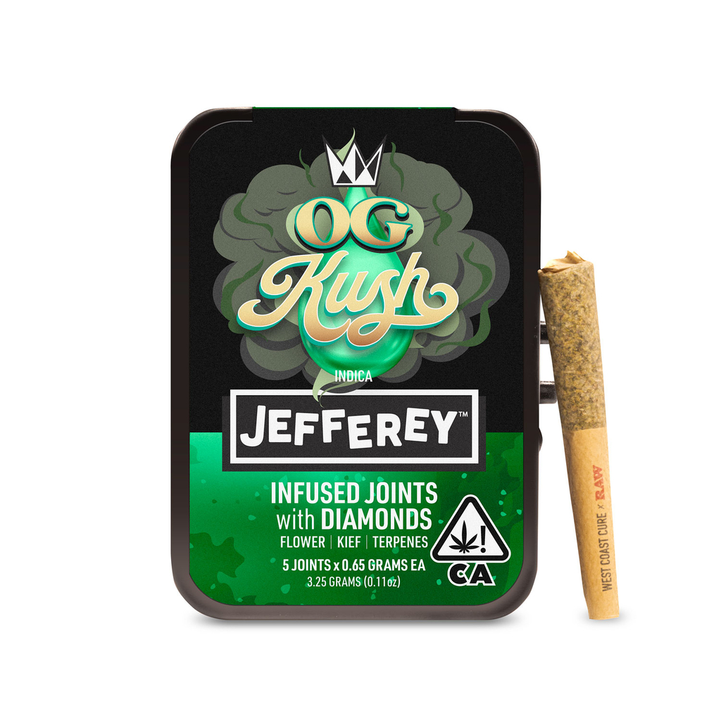 Photograph of product: West Coast Cure - OG Kush Jefferey Infused Preroll 5pk 3.25g