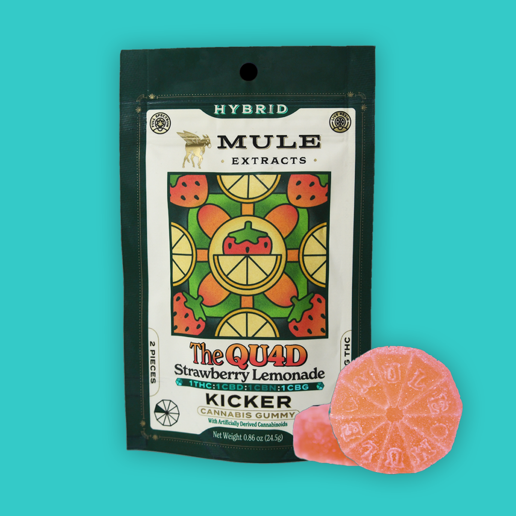 Photograph of product: Edibles: Mule Extracts: Strawberry Lemonade: 10 pack: 100mg TH-oui: 100mg CBD: 100mg CBG: 100mg CBN