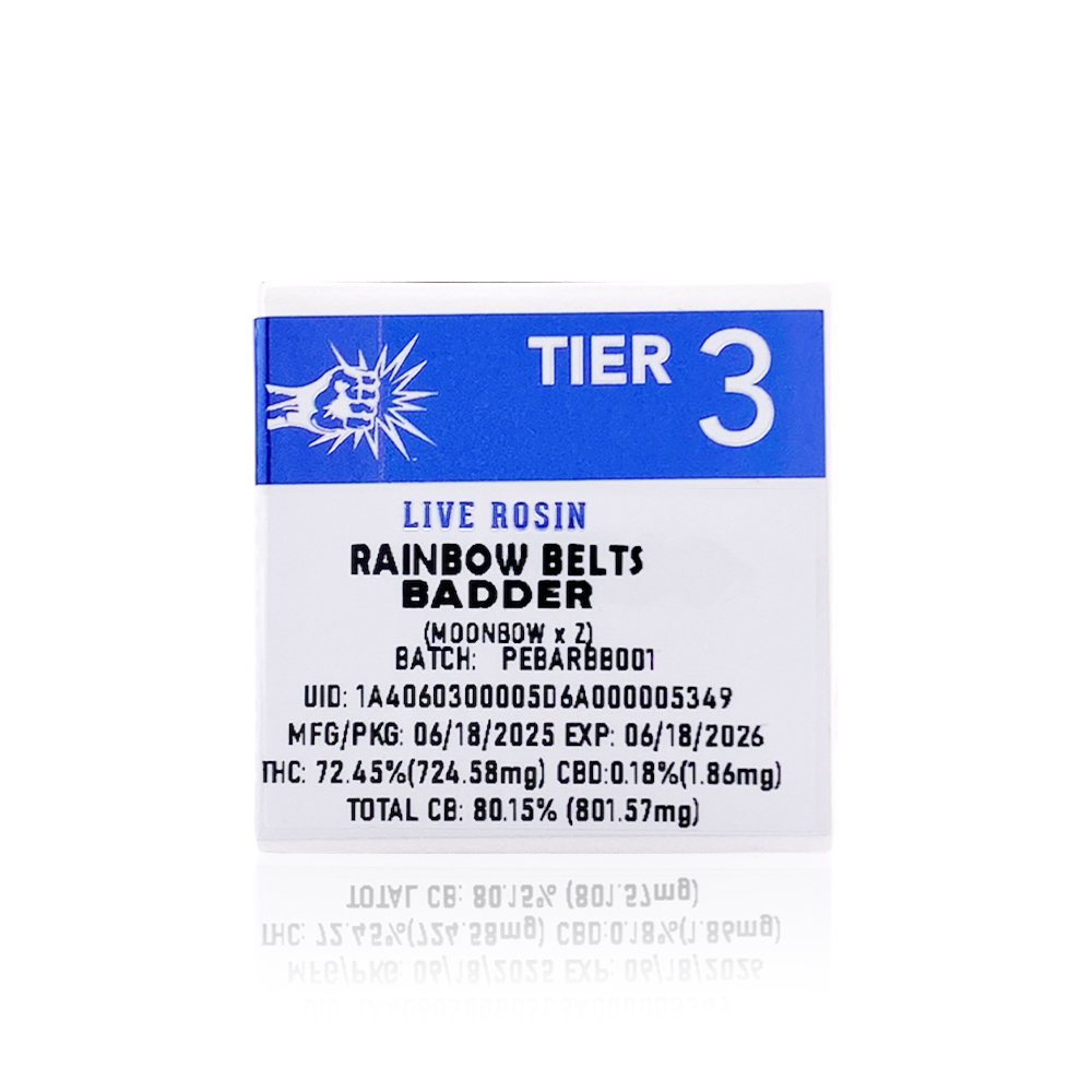 Photograph of product: Concentrate - Rainbow Belts - Live Rosin Badder - Tier 3 - 1G