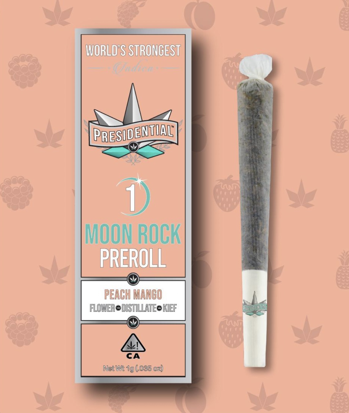 Photograph of product: AU Presidential: Peach Mango 1G Moon Rock Preroll