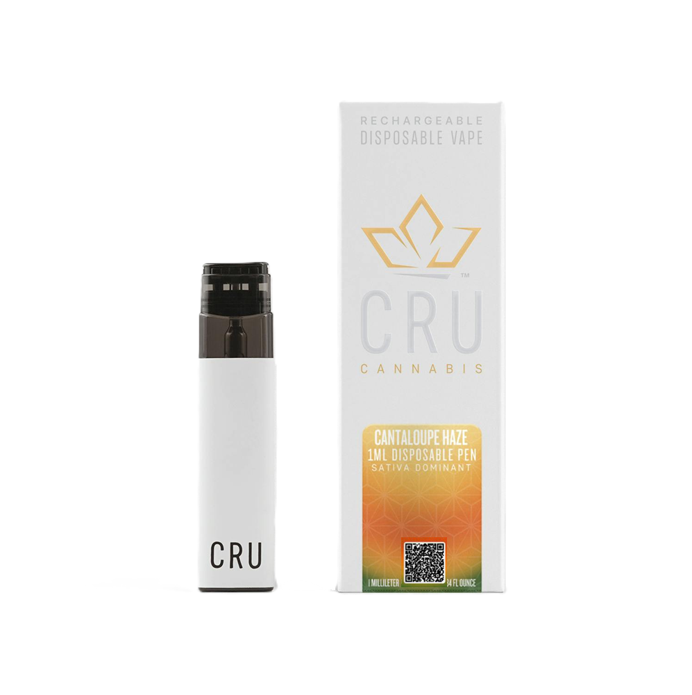 Photograph of product: CRU | Cantaloupe Haze | Distillate All-In-One Vape 1ML