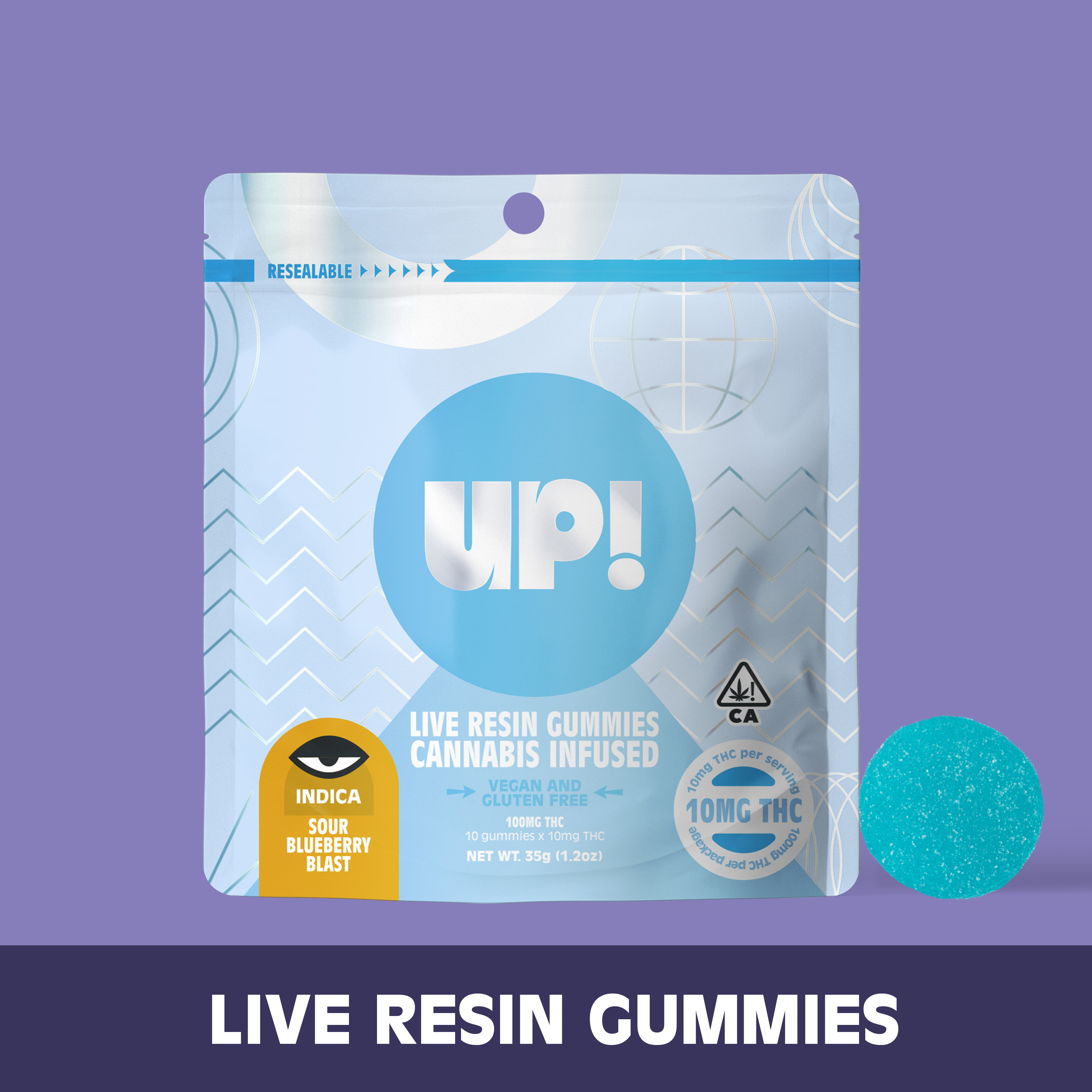 Photograph of product: (SALE) UP! - Sour Blueberry Blast (Oui'd) Live Resin Edible 100mg