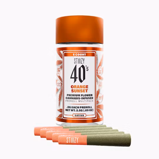 Photograph of product: 40'S ORANGE SUNSET 2.5G INFUSED 5 PACK PREROLLS