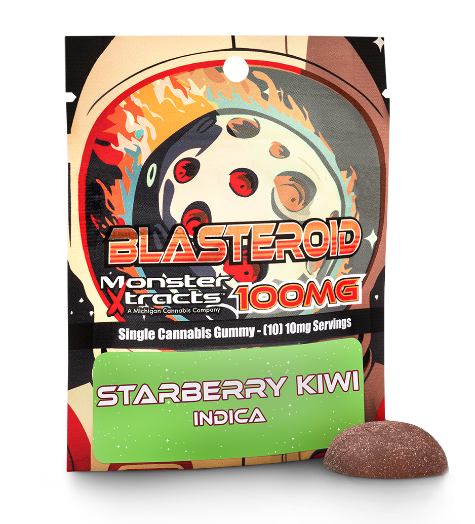Photograph of product: Monster Xtracts Blasteroid StarBerry Kiwi Single Gummy 100mg Rec