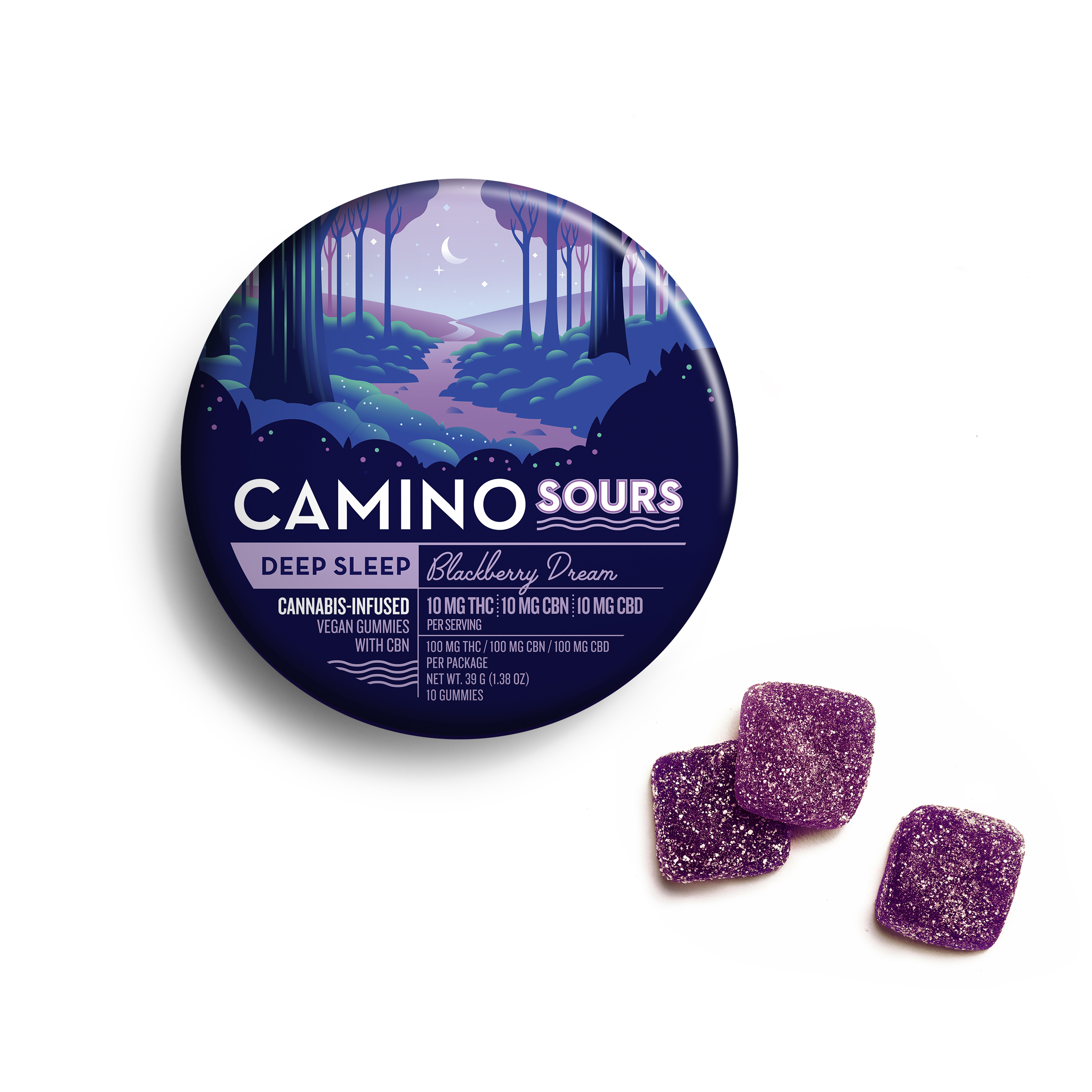 Photograph of Product: Camino Sours 'Deep Sleep' Blackberry Dream CBN Gummies [10pk] (100mg THC : 30mg CBN)
