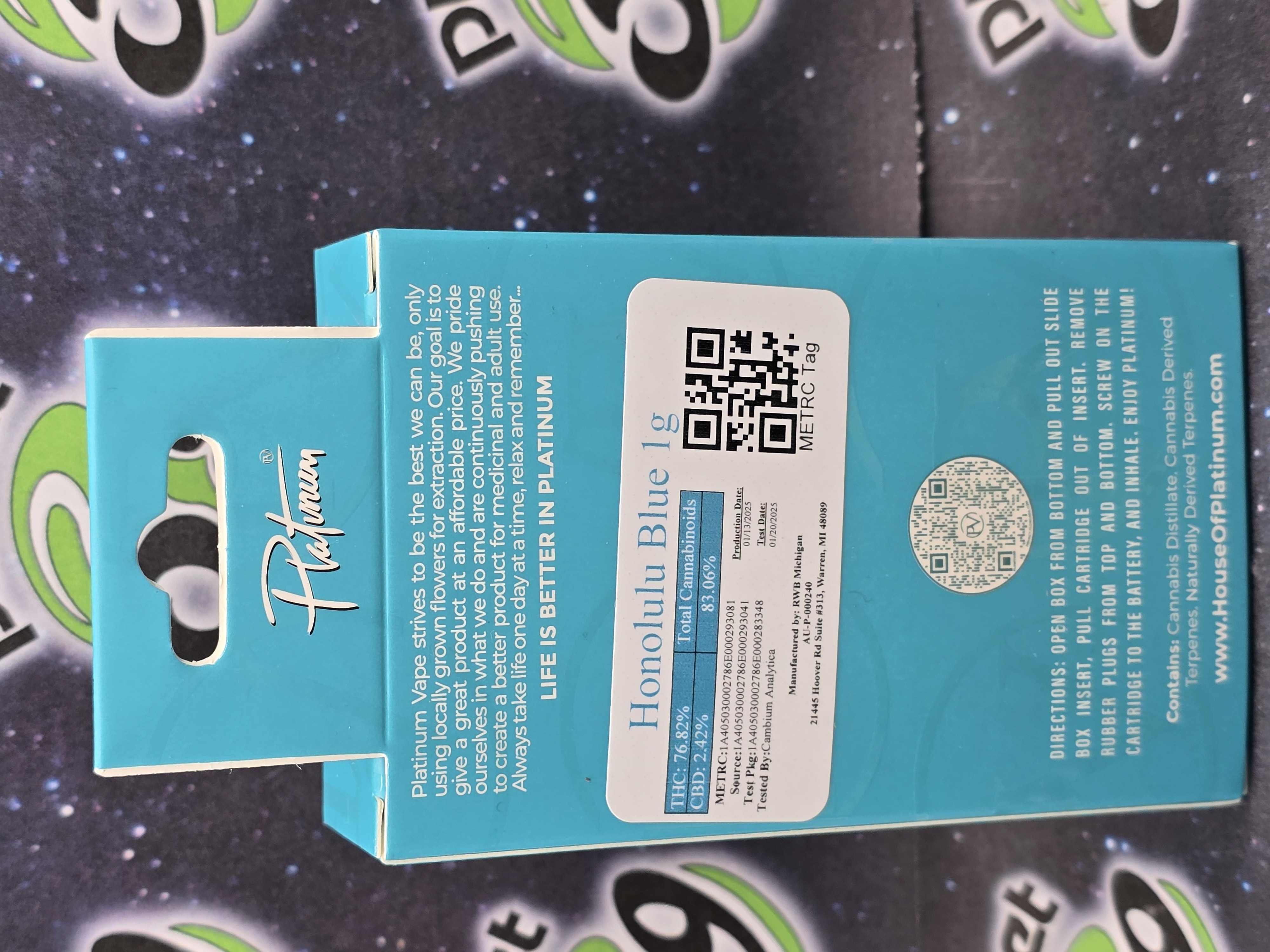 Photograph of product: Platinum Vape | Honolulu Blue Cartridge (I)