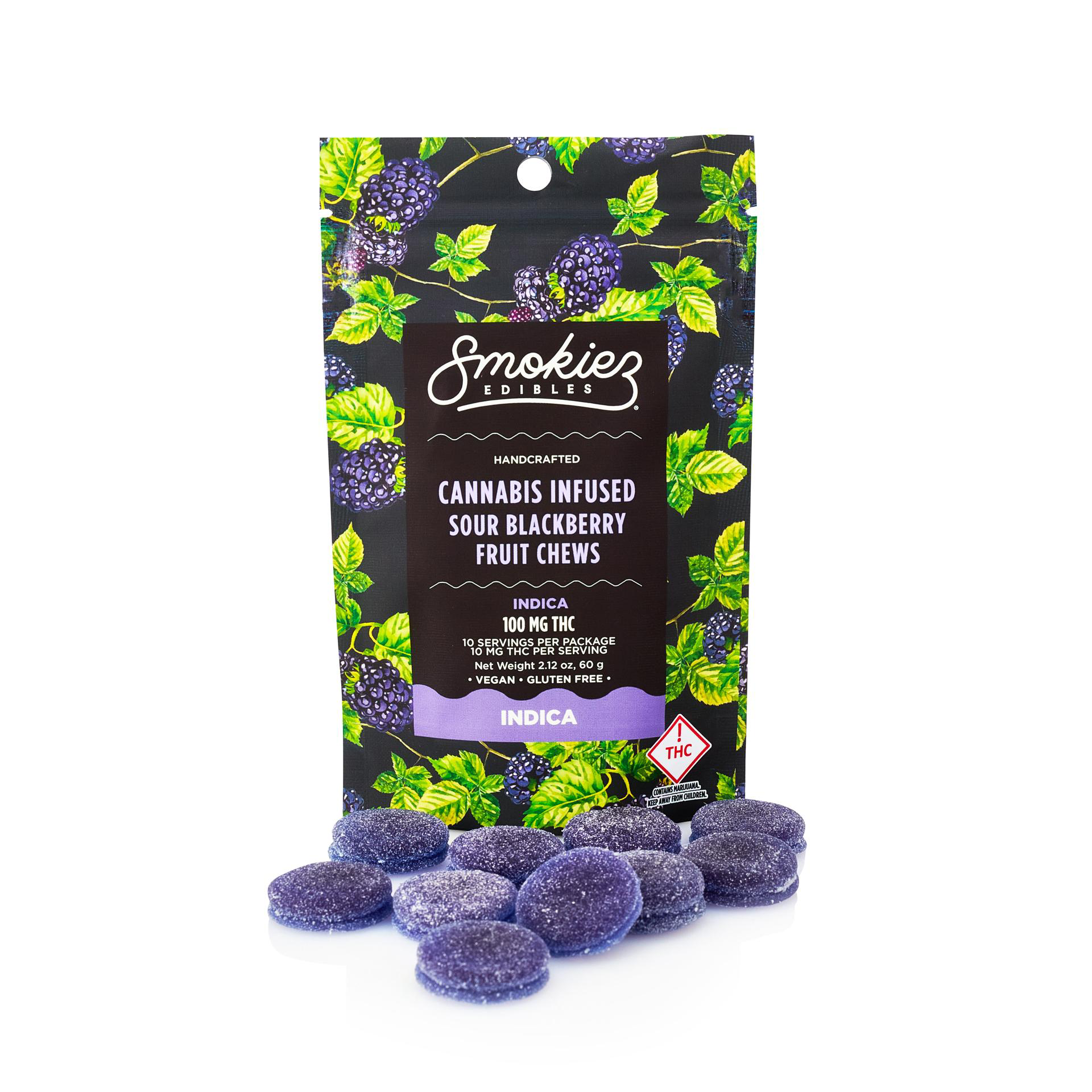 Photograph of product: Smokiez Fruit Chews 100mg (I) Sour Blackberry