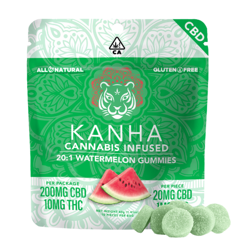 Photograph of product: 20:1 WATERMELON GUMMIES CBD 10 PACK 10MG