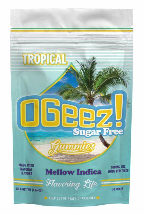 Photograph of product: OGeez Tropical Sugar Free Mellow Oui'd Gummies 10mg x 10-Pack
