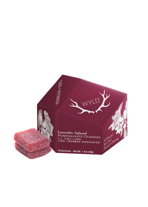 Photograph of product: Pomegranate | 1:1 TH-oui:CBD | 100mg | Gummy | Wyld