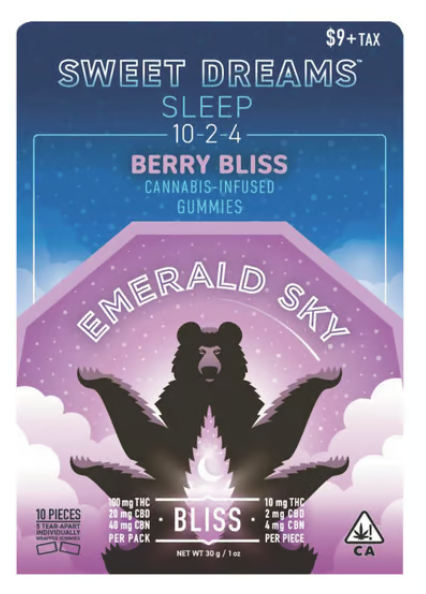 Photograph of product: Emerald Sky Sweet Dreams Berry Bliss Oui'd Gummies 10mgTH-oui:2mgCBD:4mgCBN 5PK 100MG