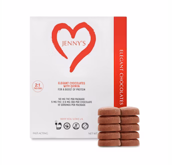 Photograph of product: Jenny's 10 Pack of 5mg Chocolates (50 mg) - Elegant Chocolates 2:1 TH-oui:CBD