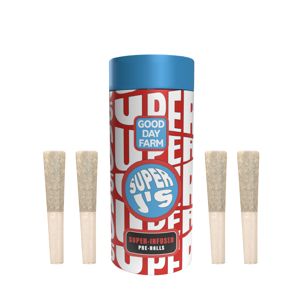 Photograph of product: GDF: Infused Pre-Roll Pack | Blueberry x Comatose | Super J's | 0.5g ea | 4pk