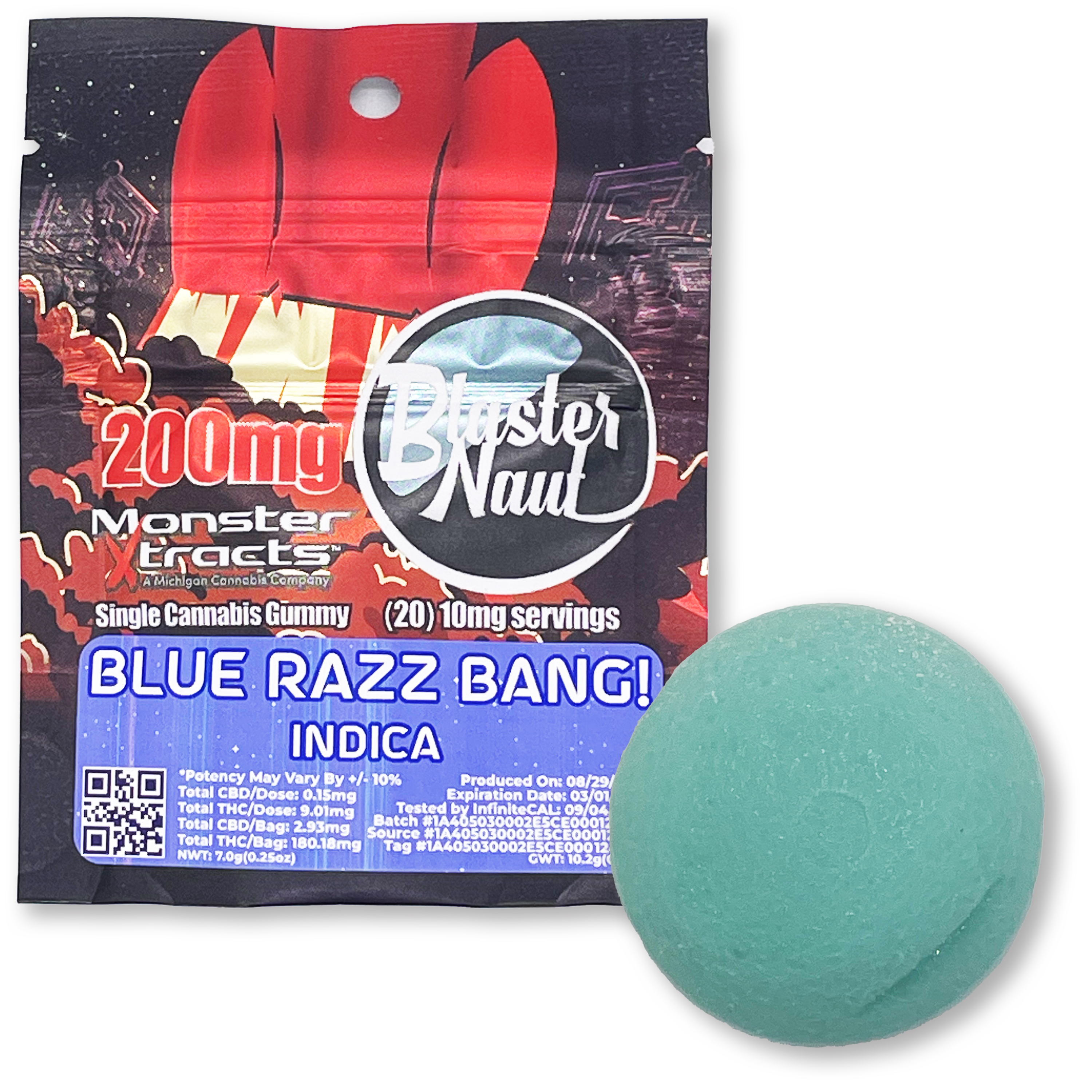 Photograph of product: Blaster Naut - Blue Razz Bang! Gummy - 200mg