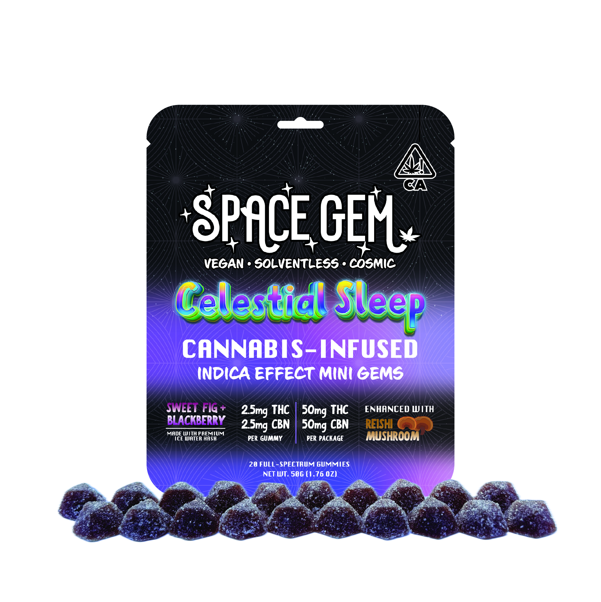 Photograph of product: CELESTIAL SLEEP: SWEET FIG & BLACKBERRY MINI GEMS + CBN 1:1