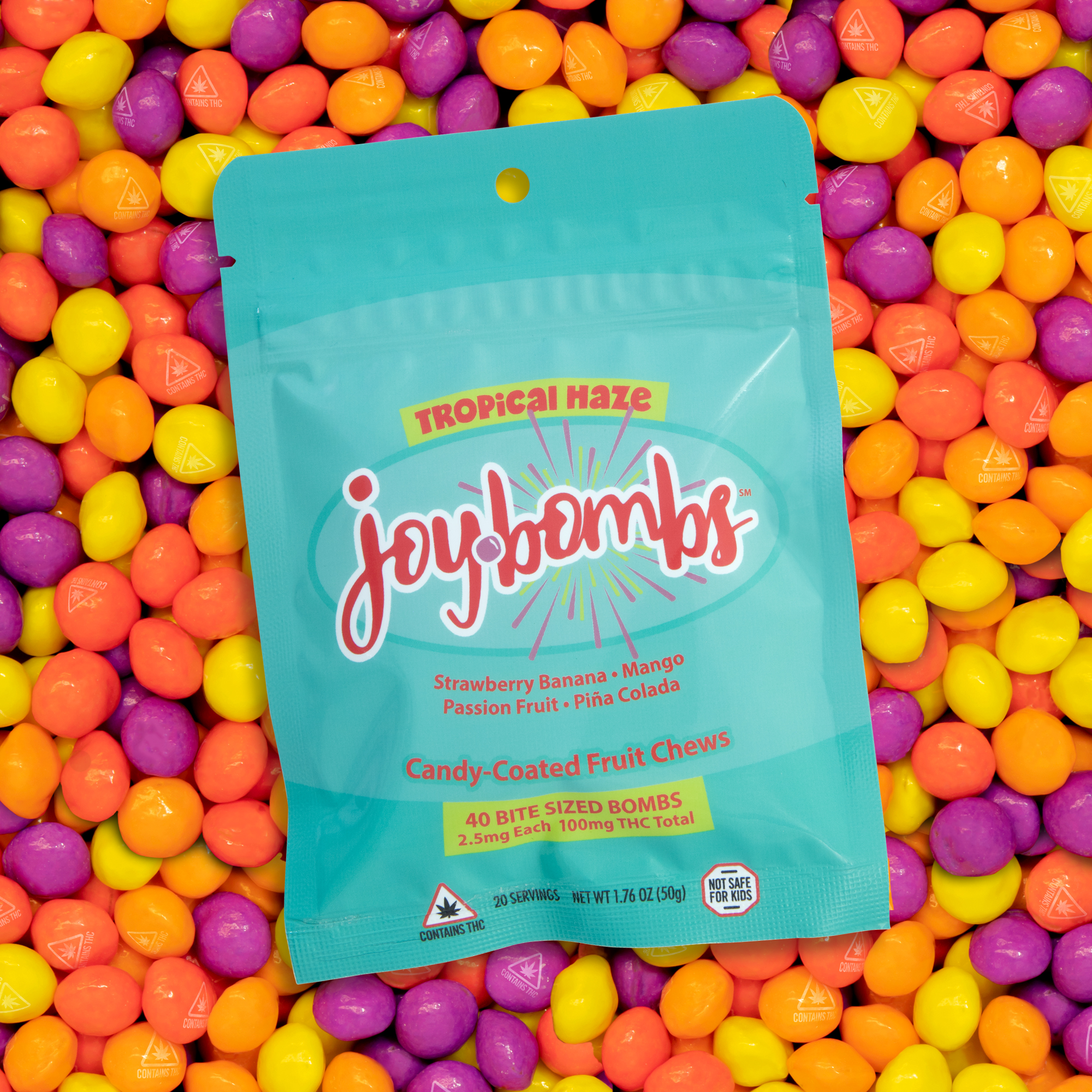 Photograph of product: Tropical Haze | Candy Coated Fruit Chews | 40pk of 2.5mg*